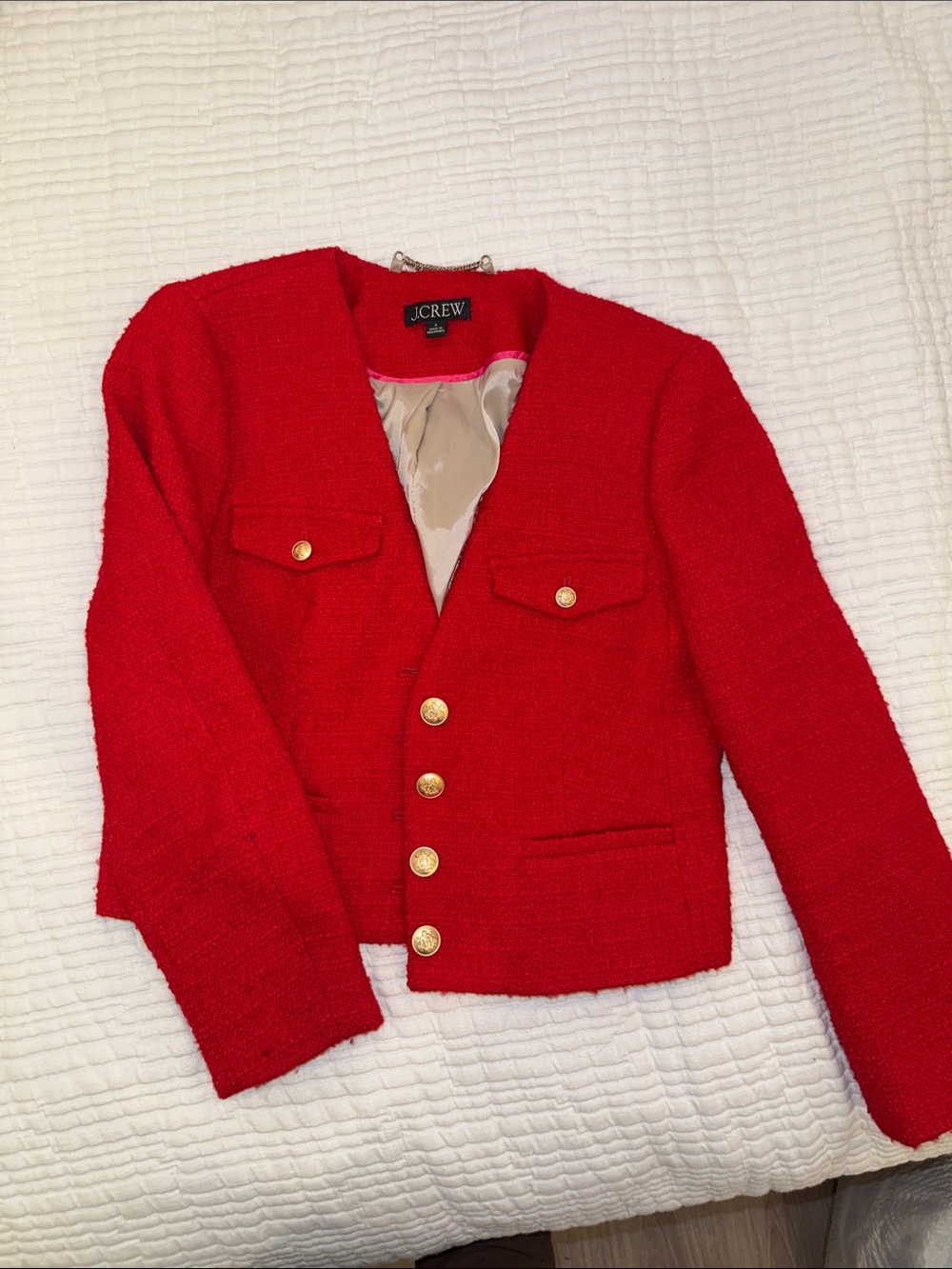 J. Crew Girls' Bright Red Tweed Button Jacket